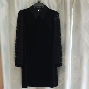 Draper James Black Velvet Dress with Lace Sleeves